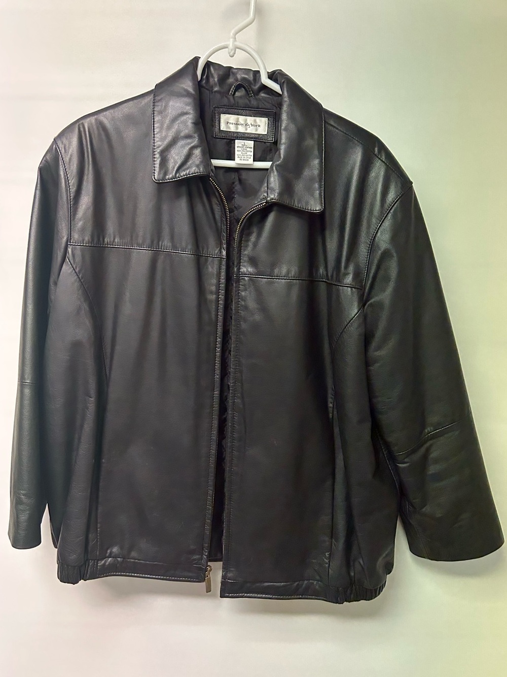 Preston & York Black Genuine Leather Bomber Jacket Large